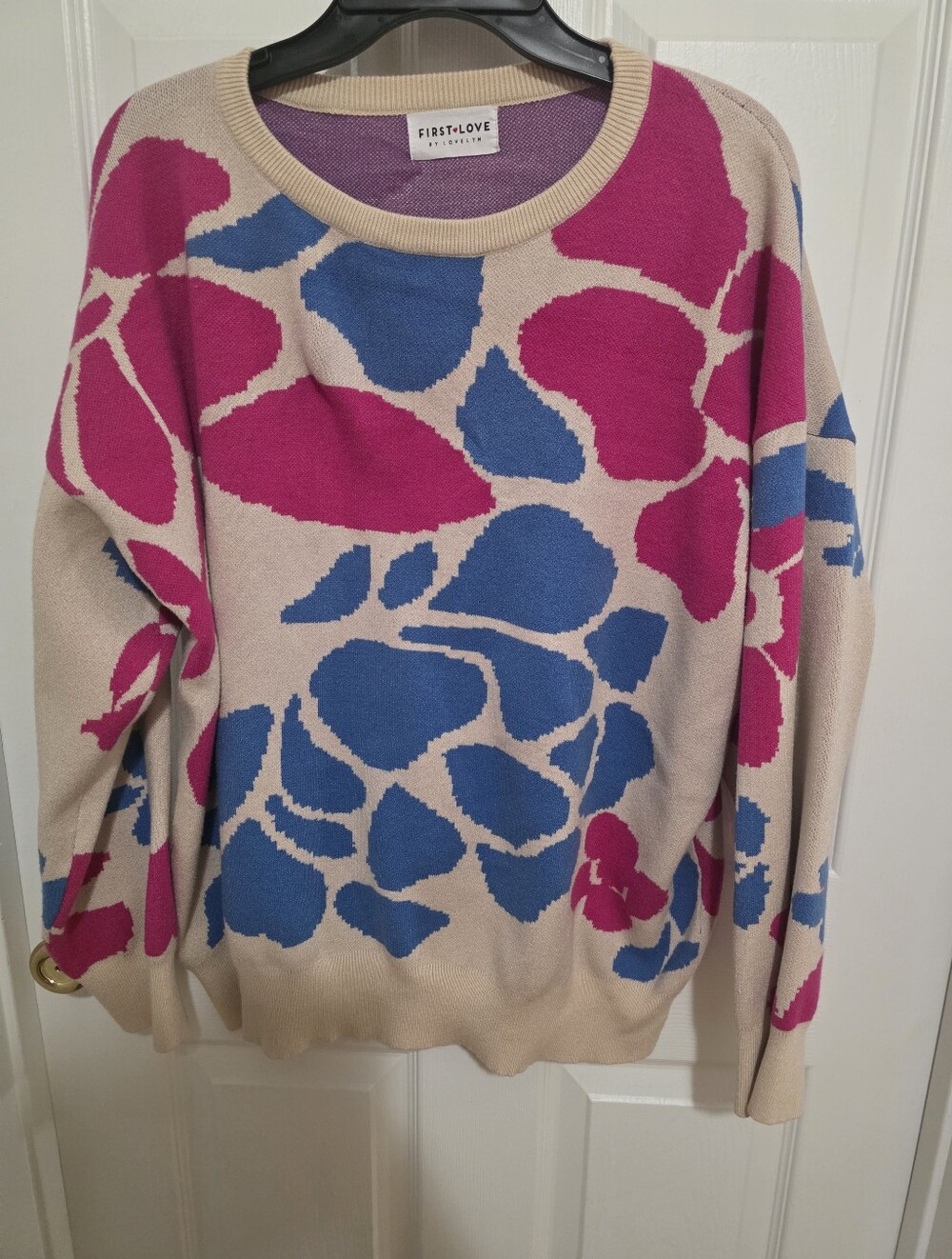 First Love Cream Sweater with Pink & Blue Floral Motif 1x